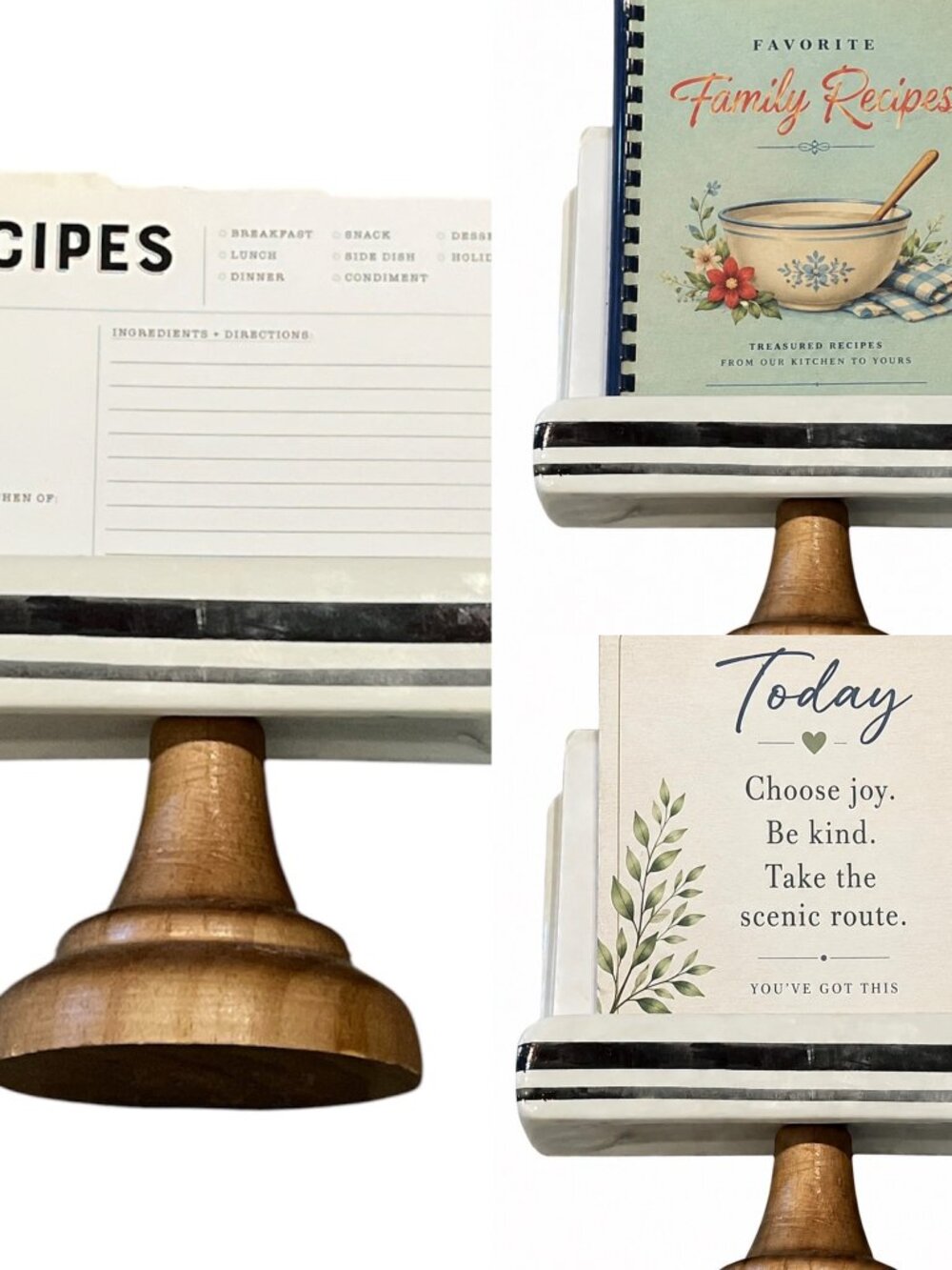 RED SHED Ceramic Recipe Card Holder Wood Pedestal Base Cards & Dividers 8"